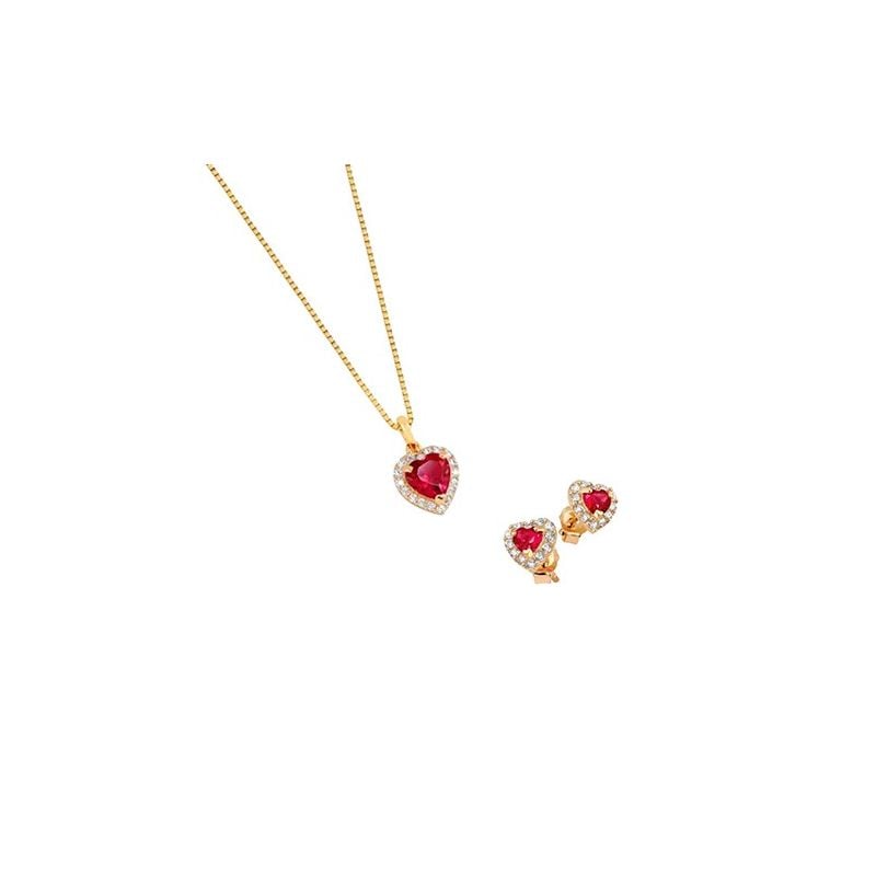 Goldschmuckset, rotes Herz
