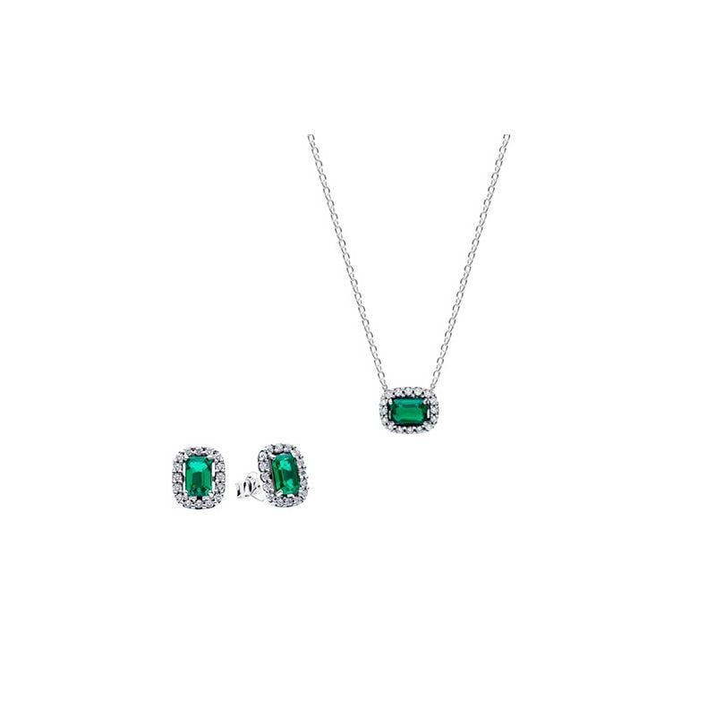 Pandora Rectangular Sparkling Green Halo Schmuckset