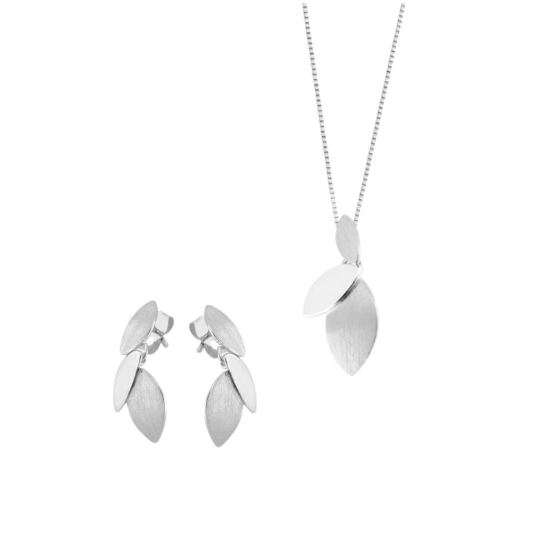 Silbernes Schmuckset mit Blatt
