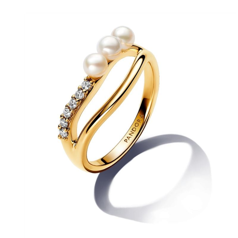 Pandora Treated Freshwater Cultured Pearl & Organically Shaped Double Band sormus 163258C01-3