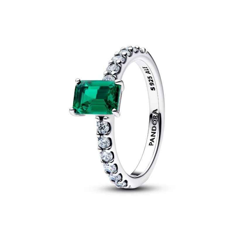 Pandora Rectangular Sparkling Green Halo Ring 194506C01