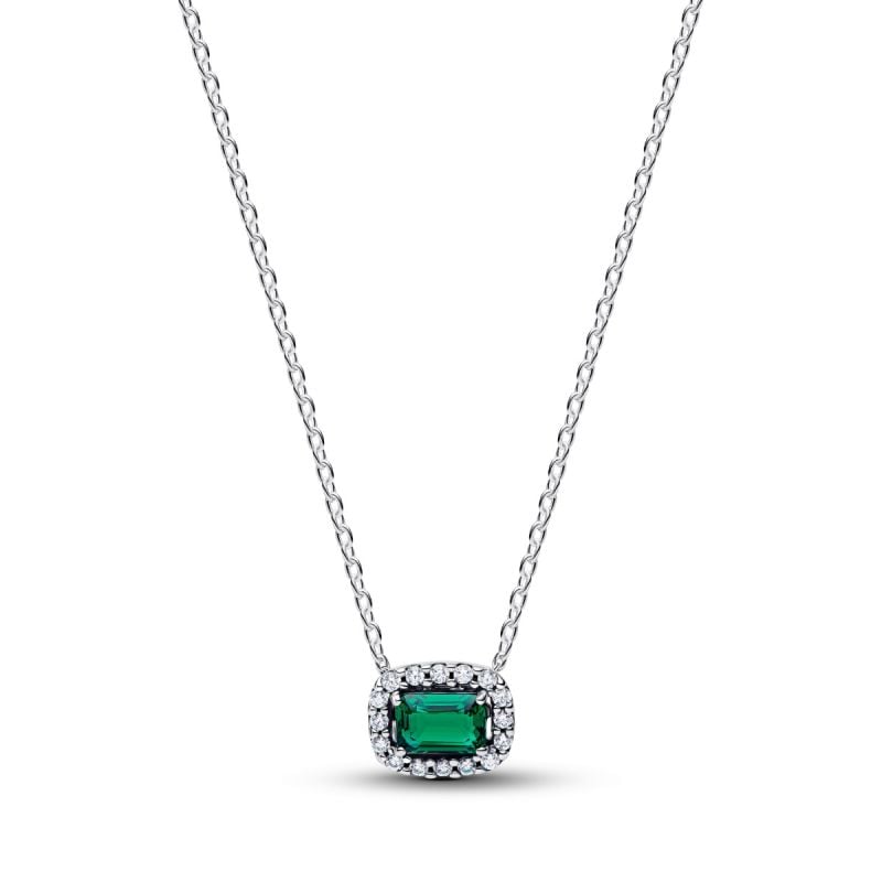 Pandora Rectangular Sparkling Green Halo Pendant Halskette 394503C01-45