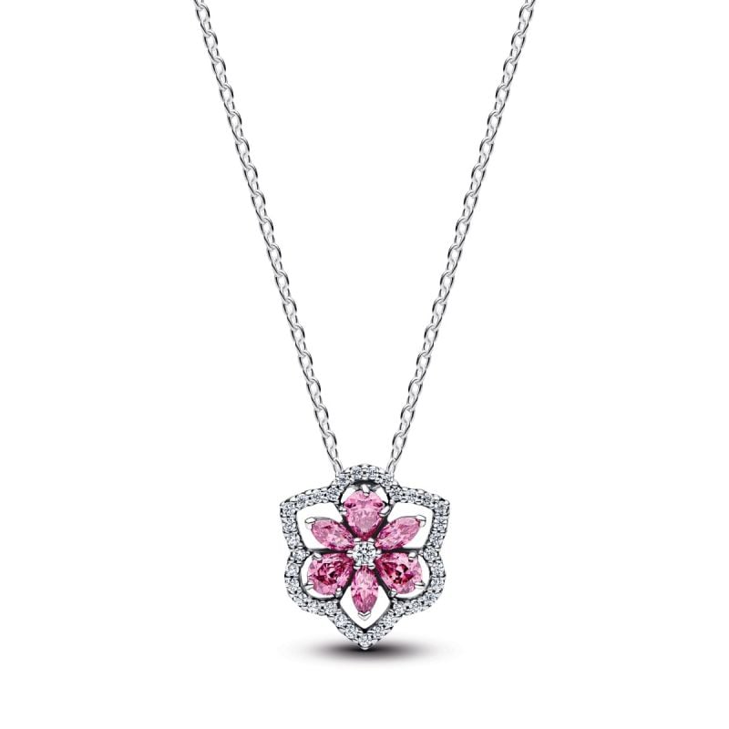 Pandora Herbarium Sparkling Pink Flower Pendant Halskette 394576C01-45