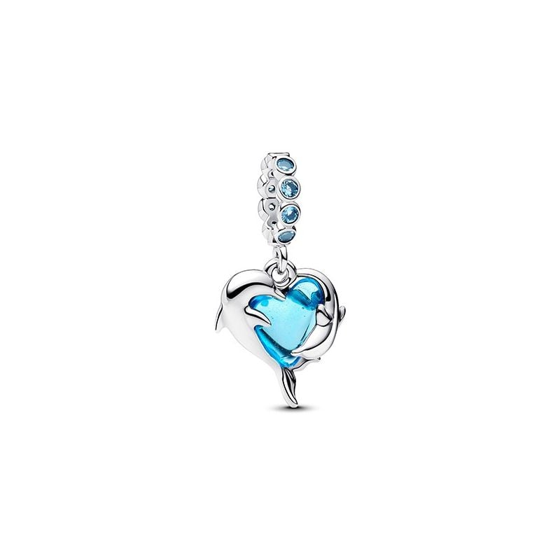 Pandora Blue Murano Glass Dolphins Dangle hela 793924C01-1