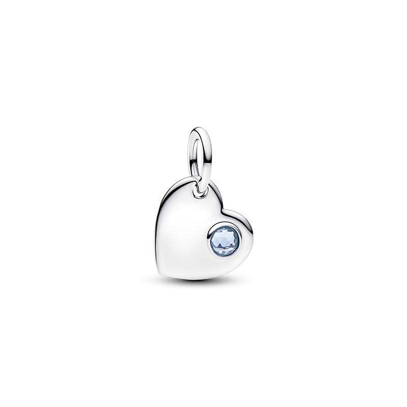 Pandora March Engravable Aqua Blue Stone Heart Dangle Charme 794295C03