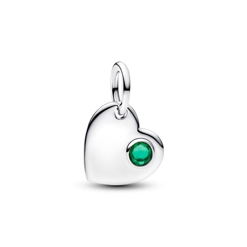 Pandora May Engravable Heart Green Stone Dangle Charm hela 794295C05