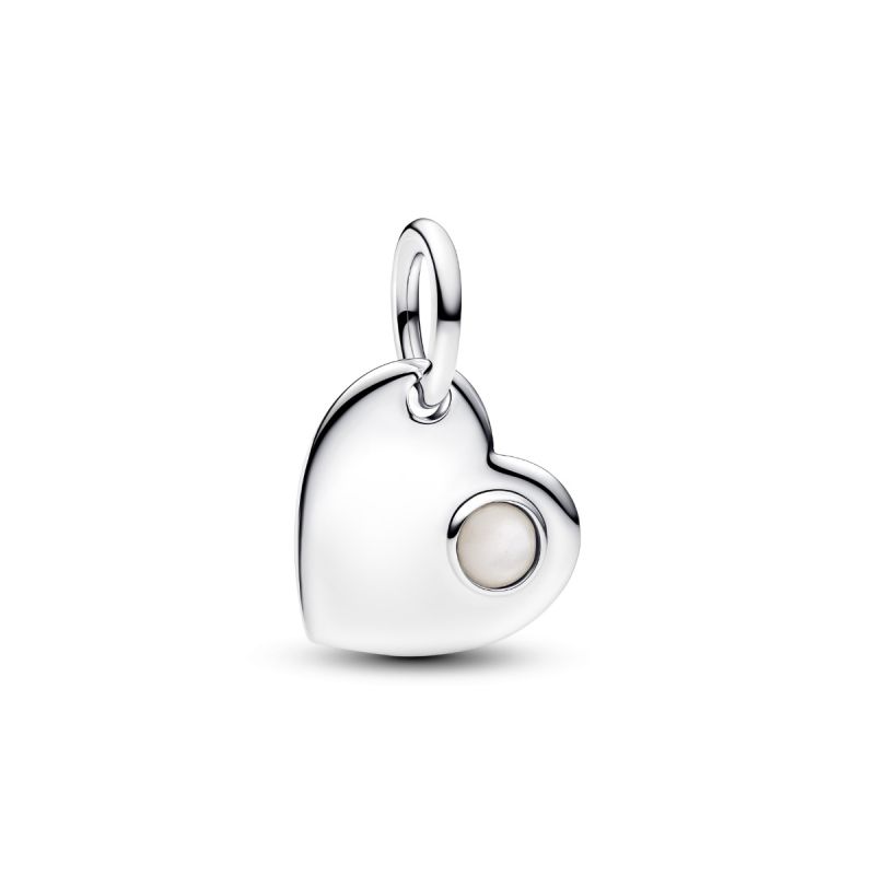 Pandora June Engravable Heart White Stone Dangle Charm hela 794295C06
