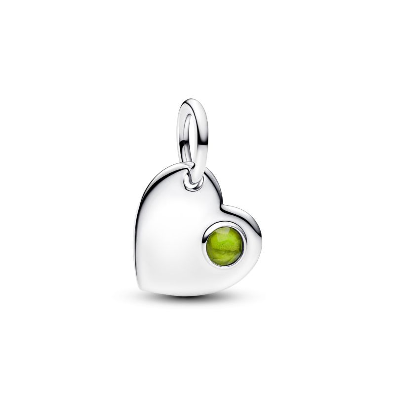 Pandora August Engravable Heart Spring Green Stone Dangle Charme 794295C08