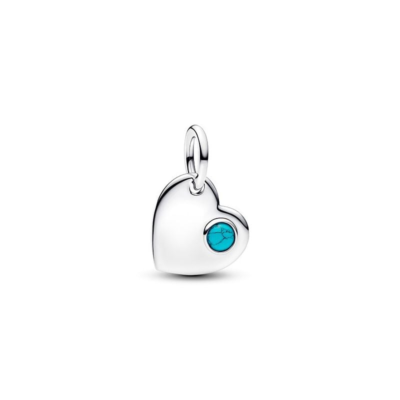 Pandora December Engravable Turquoise Blue Stone Heart Dangle Charme 794295C12