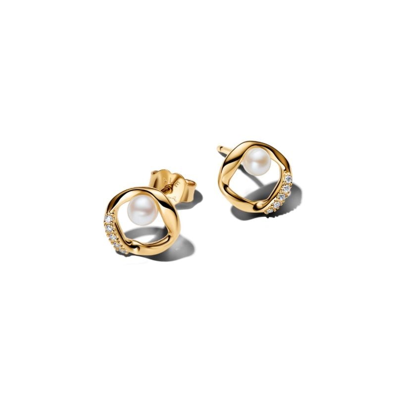 Pandora Organically Shaped Pavé Circle & Treated Freshwater Cultured Pearl Stud Ohrringe 264662C01