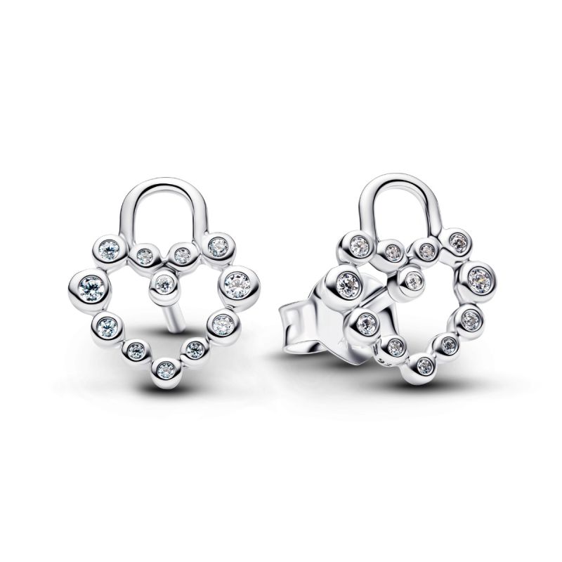 Pandora Sparkling Heart Padlock Stud Ohrringe 294419C01