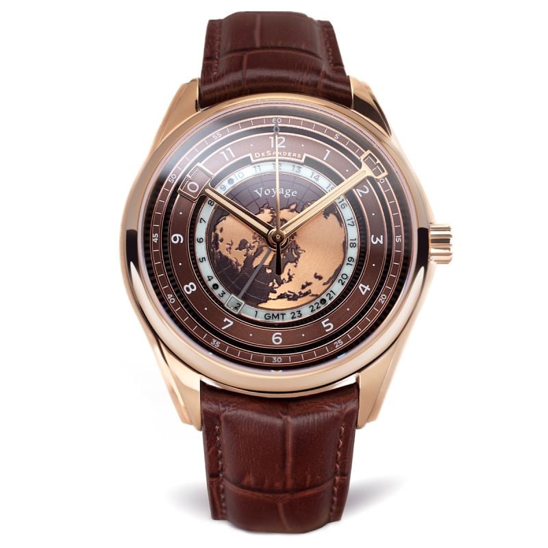 DeSanders Voyage GMT - Rose gold & Root beer-0