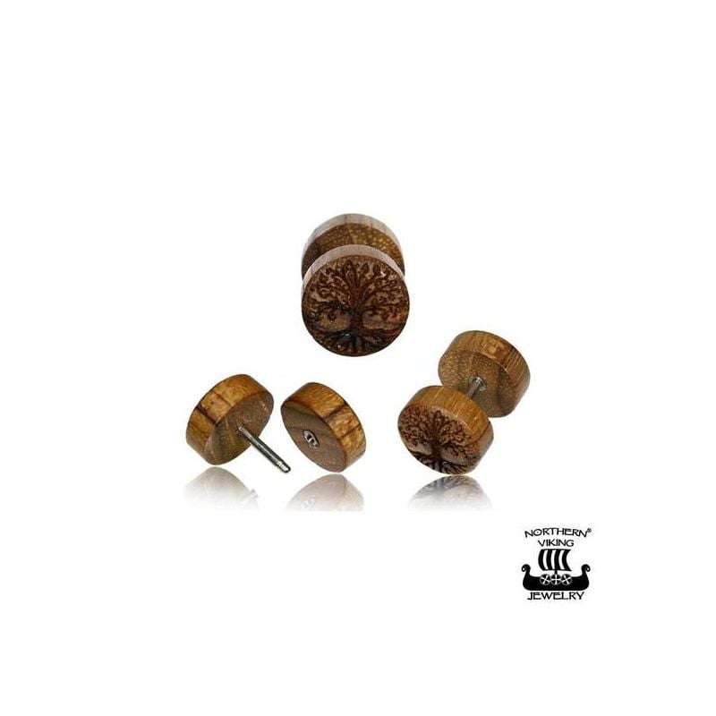Northern Viking Jewelry Teak Wood Tree Of Life -korvakorut NVJKK001-1