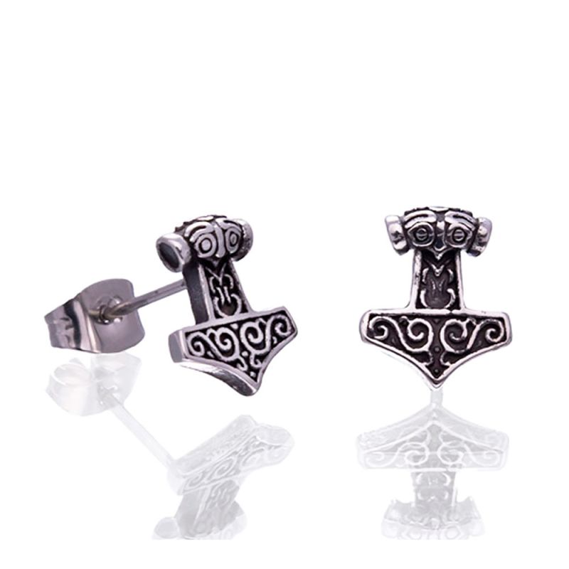 Northern Viking Jewelry Steel Raven Thor's Hammer korvakorut NVJKK040-1