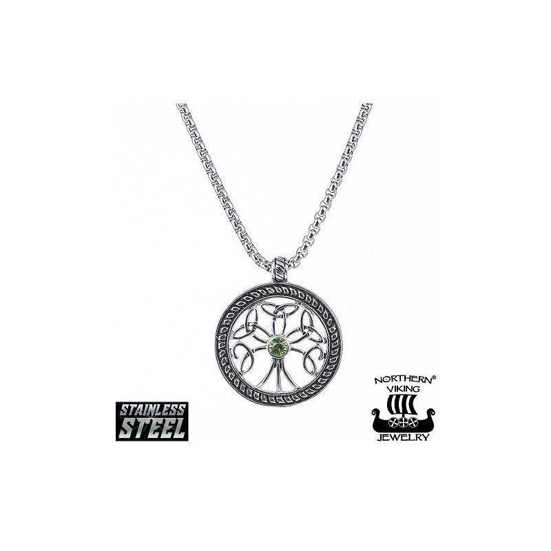 Northern Viking Jewelry  Green Cz Tree of Life Halskette NVJRS020-1