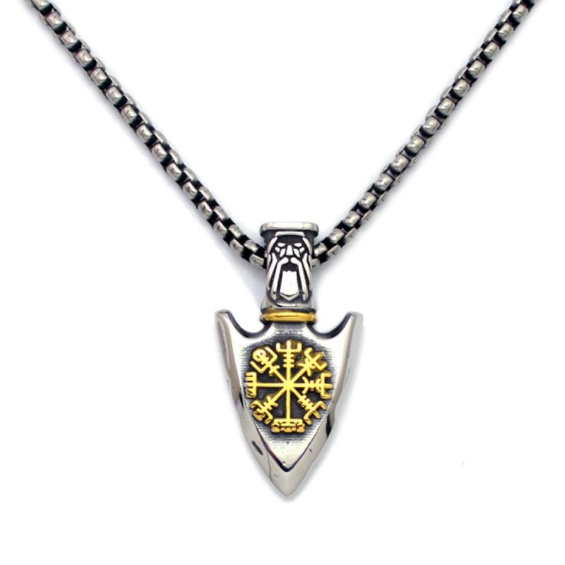 Northern Viking Jewelry Vegvisir Spear Gold 50 cm Halsband NVJRS154