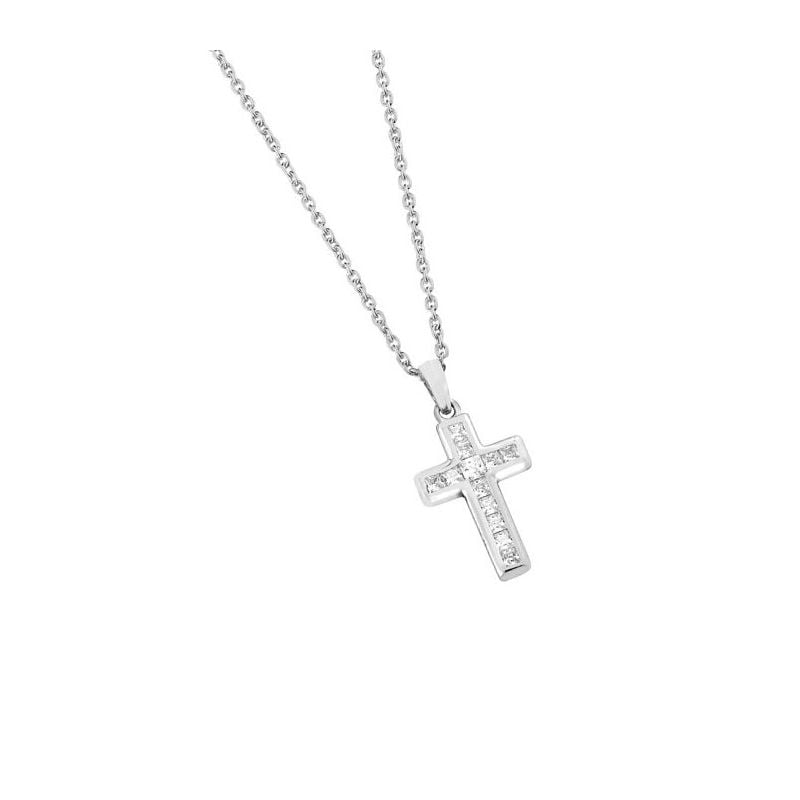 Hopeinen ristikaulakoru 19 x 12,5 mm 42+3 cm OTN-230626 42+3-1