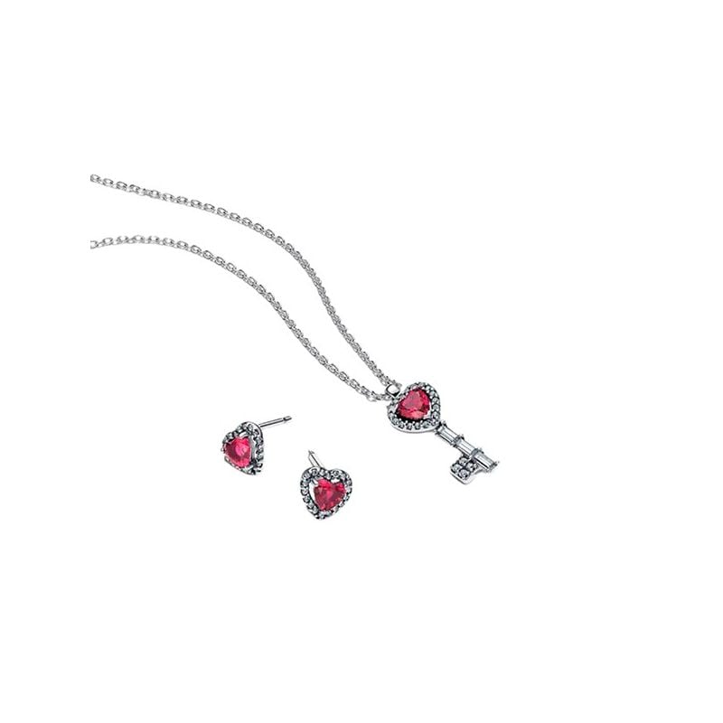 Elevated Heart Key Necklace and Earrings Schmuckset