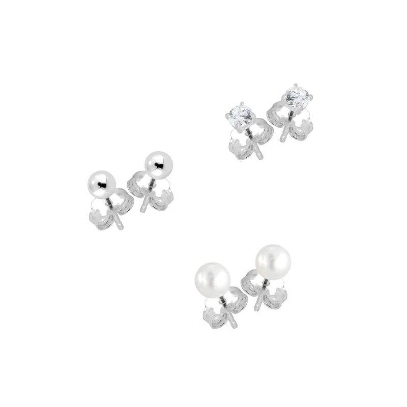 Silberohrringe-Set PEARL-BALL-CZ SET-1