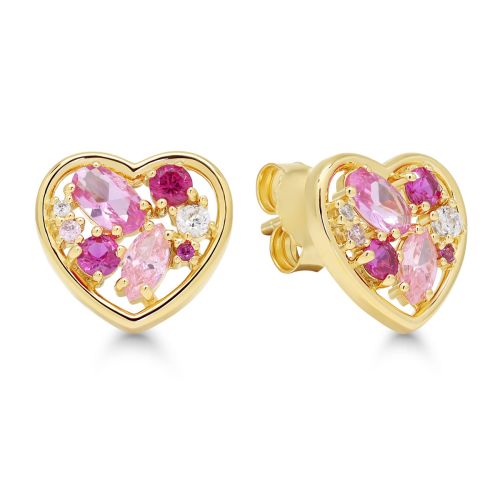 Gold-plated Heart Earrings, Pink Stones BOL-E1464ZSRG