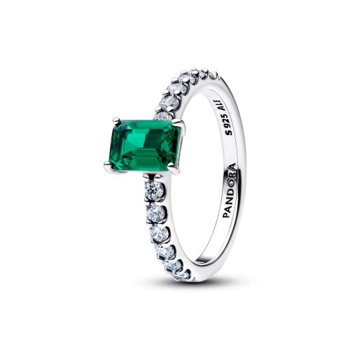 Pandora Rectangular Sparkling Green Halo ring 194506C01