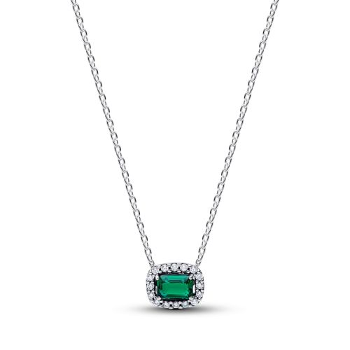Pandora Rectangular Sparkling Green Halo Pendant halsband 394503C01-45