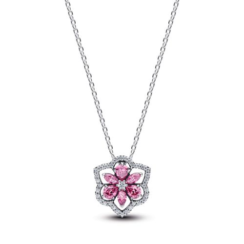 Pandora Herbarium Sparkling Pink Flower Pendant halsband 394576C01-45