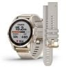 Garmin Fenix 7S Sapphire Solar, Vaalean kullan värinen titaani ja meleerattu kermanvärinen nailonhihna 010-02539-39-0