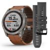 Garmin Fenix 7X Sapphire Solar, Titaani ja ruskea nahkahihna 010-02541-19-0