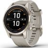 Garmin fēnix 7S Pro - Sapphire Solar Edition Pehmeän kullansävyinen ruostumaton teräs ja vaaleanharmaa nahkaranneke 010-02776-30-3