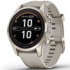 Garmin fēnix 7S Pro - Sapphire Solar Edition Pehmeän kullansävyinen ruostumaton teräs ja vaalean hiekanvärinen ranneke 010-02776-15-3