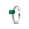 Pandora Rectangular Sparkling Green Halo Ring 194506C01