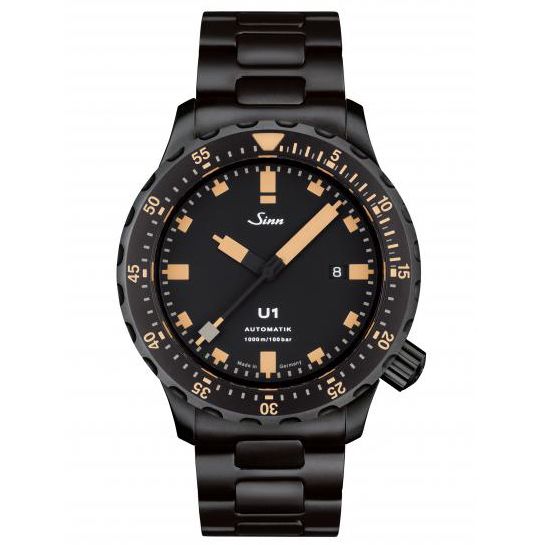 Sinn U1S E Submarine Steel -rannekello / musta teräs 1010.023