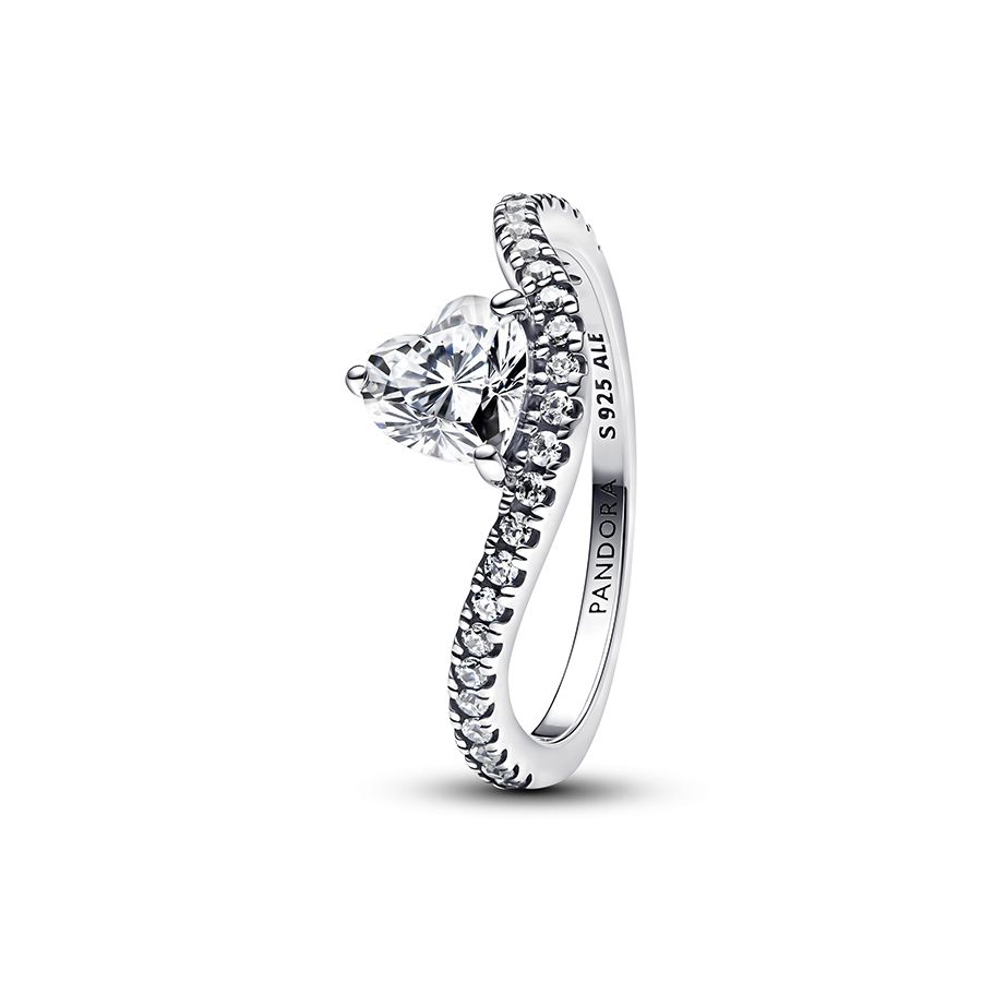 Pandora Wavy Pavé Heart sormus 193661C01
