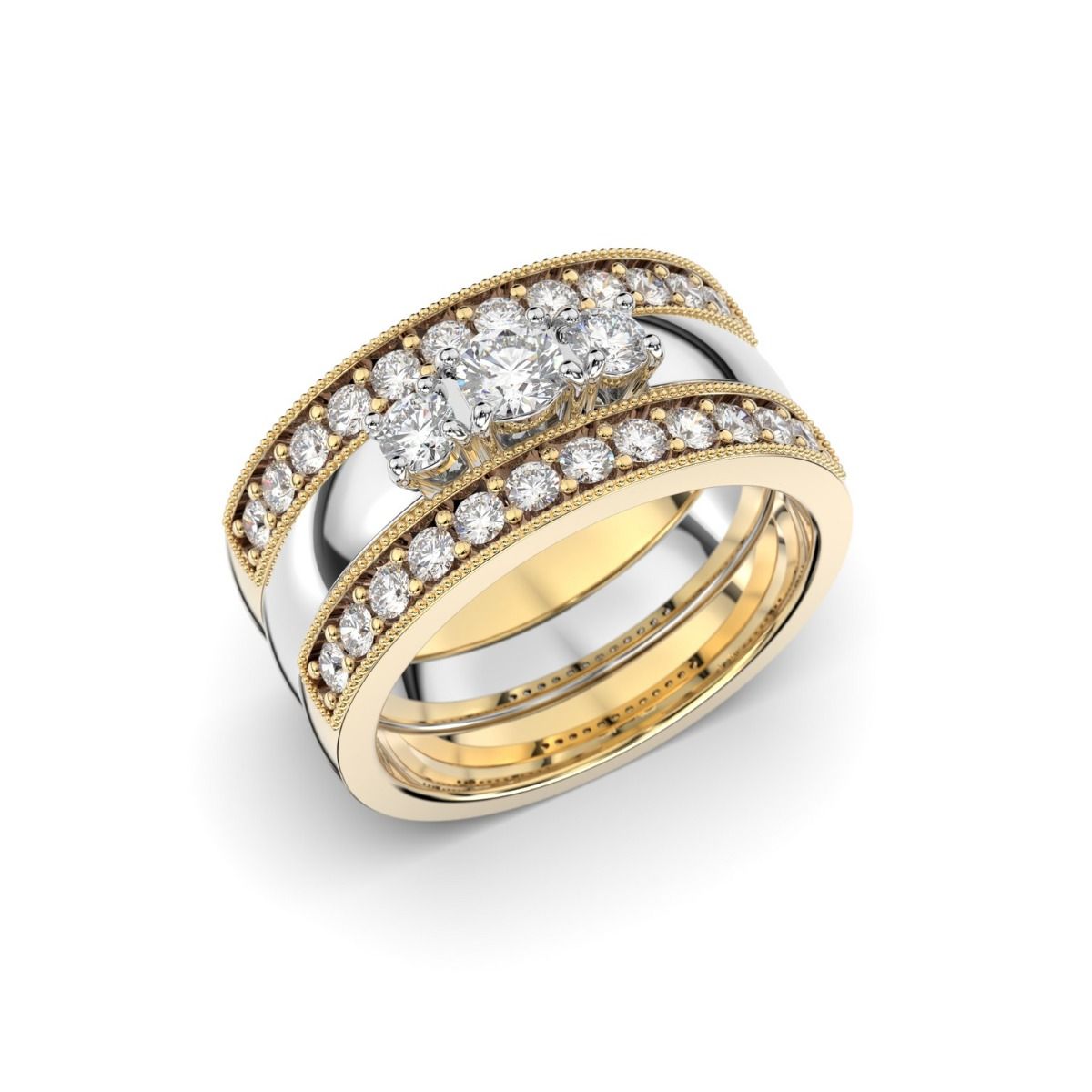 Festive Ariel Set 3 timanttisormusta, kelta- ja valkokulta 402-428-073-KV