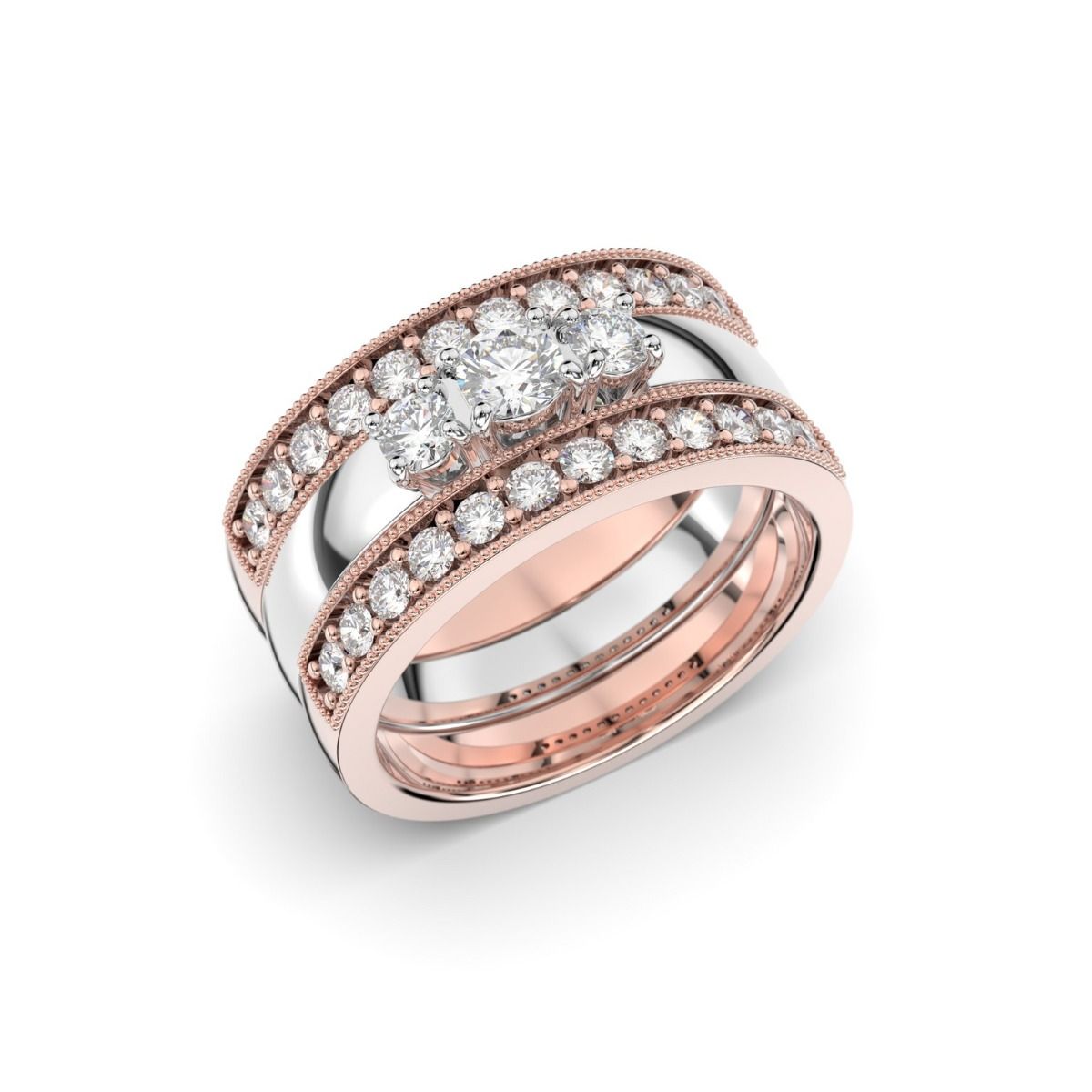 Festive Ariel Set 3 timanttisormusta, puna- ja valkokulta 402-428-073-PV