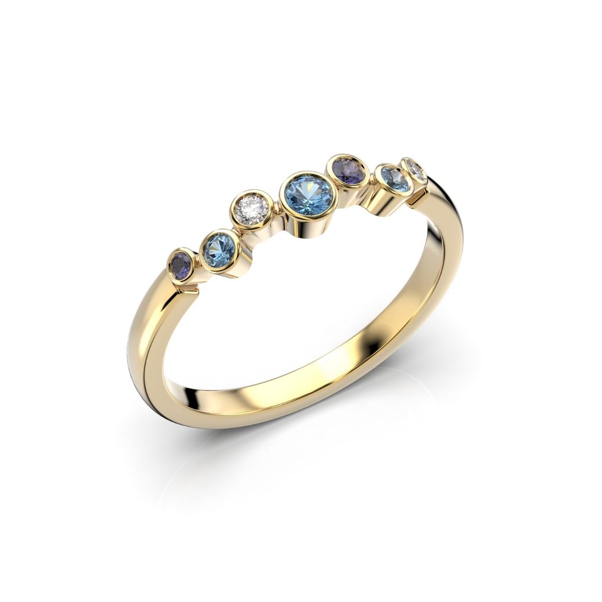 Festive Drop Blue timanttisormus, keltakulta 644-015B-KK