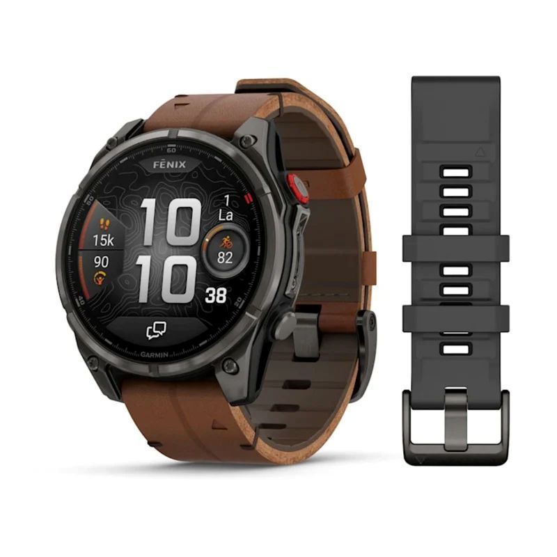 Garmin Fenix 8 Pro Amoled 47mm LTE Sapphire, titaani ja ruskea nahkaranneke 010-03198-40