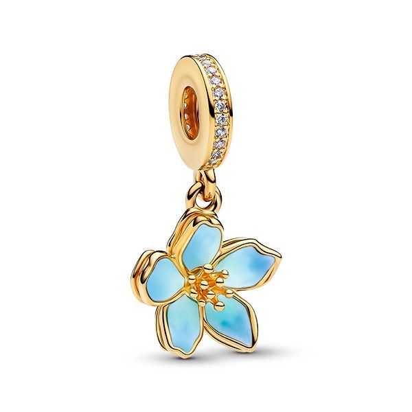 Pandora Blue Blossom Dangle Charme, vergoldet 760667C01
