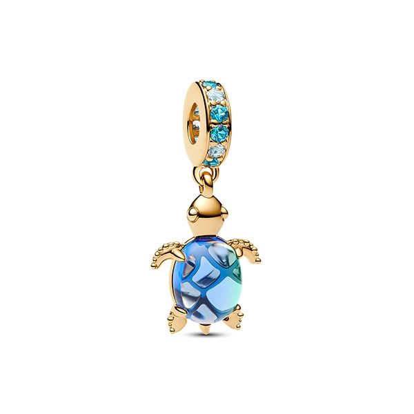 Pandora Blue Murano Sea Turtle Charm, vergoldet 768939C01