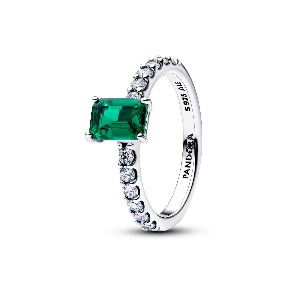 Pandora Rectangular Sparkling Green Halo ring 194506C01