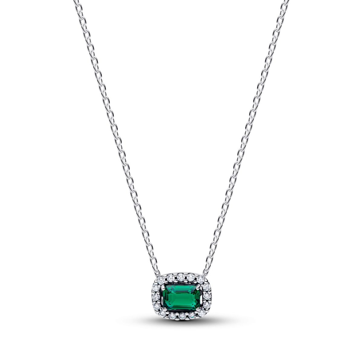 Pandora Rectangular Sparkling Green Halo Pendant halsband 394503C01-45