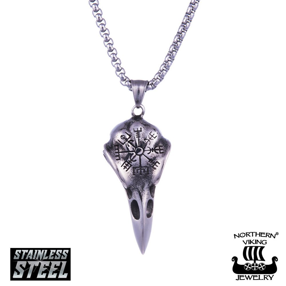 Northern Viking Helm Of Awe Raven Skull kaulakoru 50cm NVJRS073