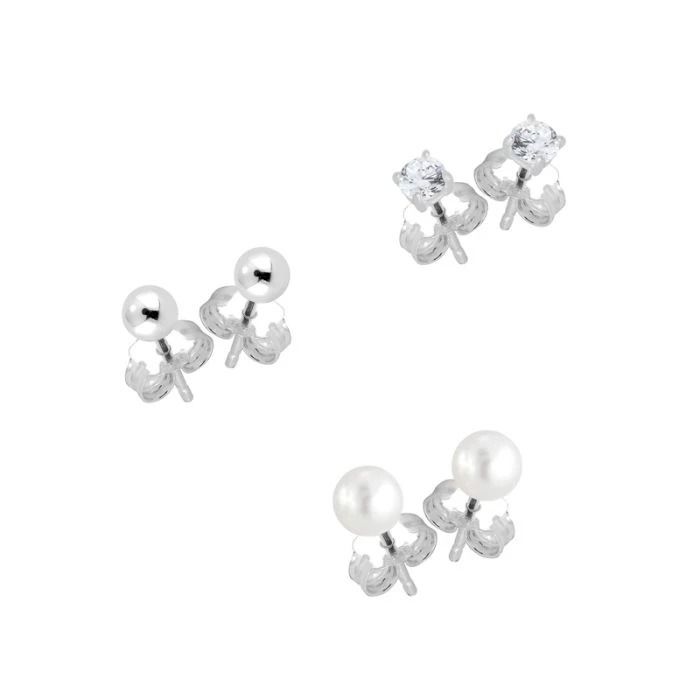 Hopeakorvakorut, setti PEARL-BALL-CZ SET