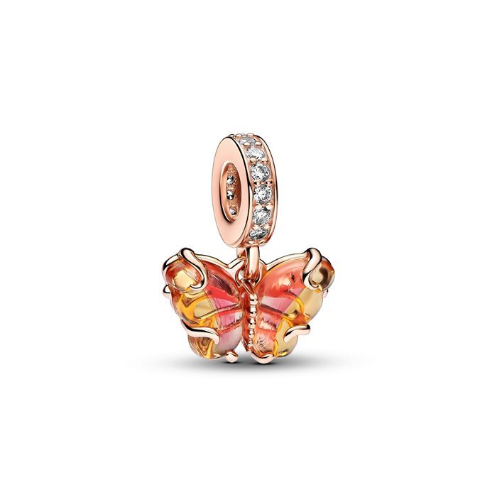 Pandora Pink & Yellow Murano Glass Butterfly Dangle Charme 782698C01