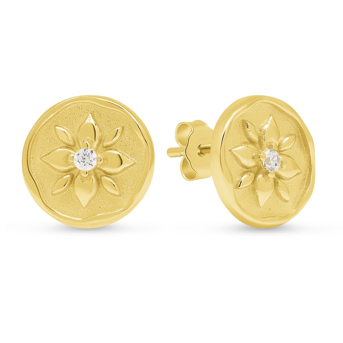 Vergoldete Silberohrringe, Runde Platte E-16494ZG