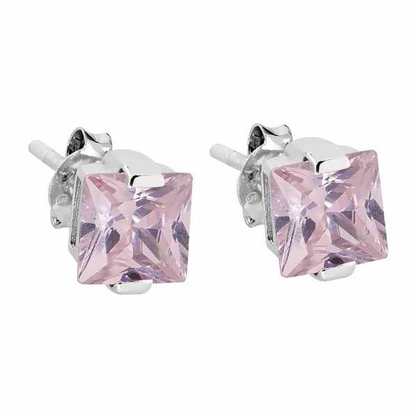 Hopeiset korvakorut, vaaleanpunainen kivi SCE05028-20