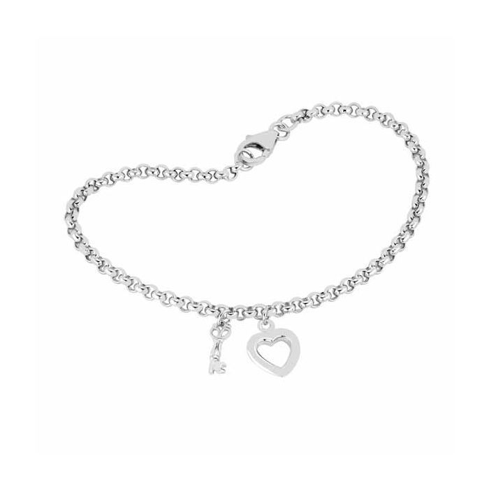 Hopeinen rannekoru, avain ja sydän SPB05095-00