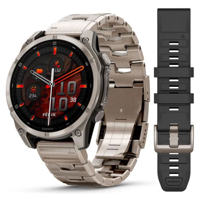 Garmin Fenix 8 Amoled Titanium 47 mm titaani ranneke ja silikoni ranneke 010-02904-40