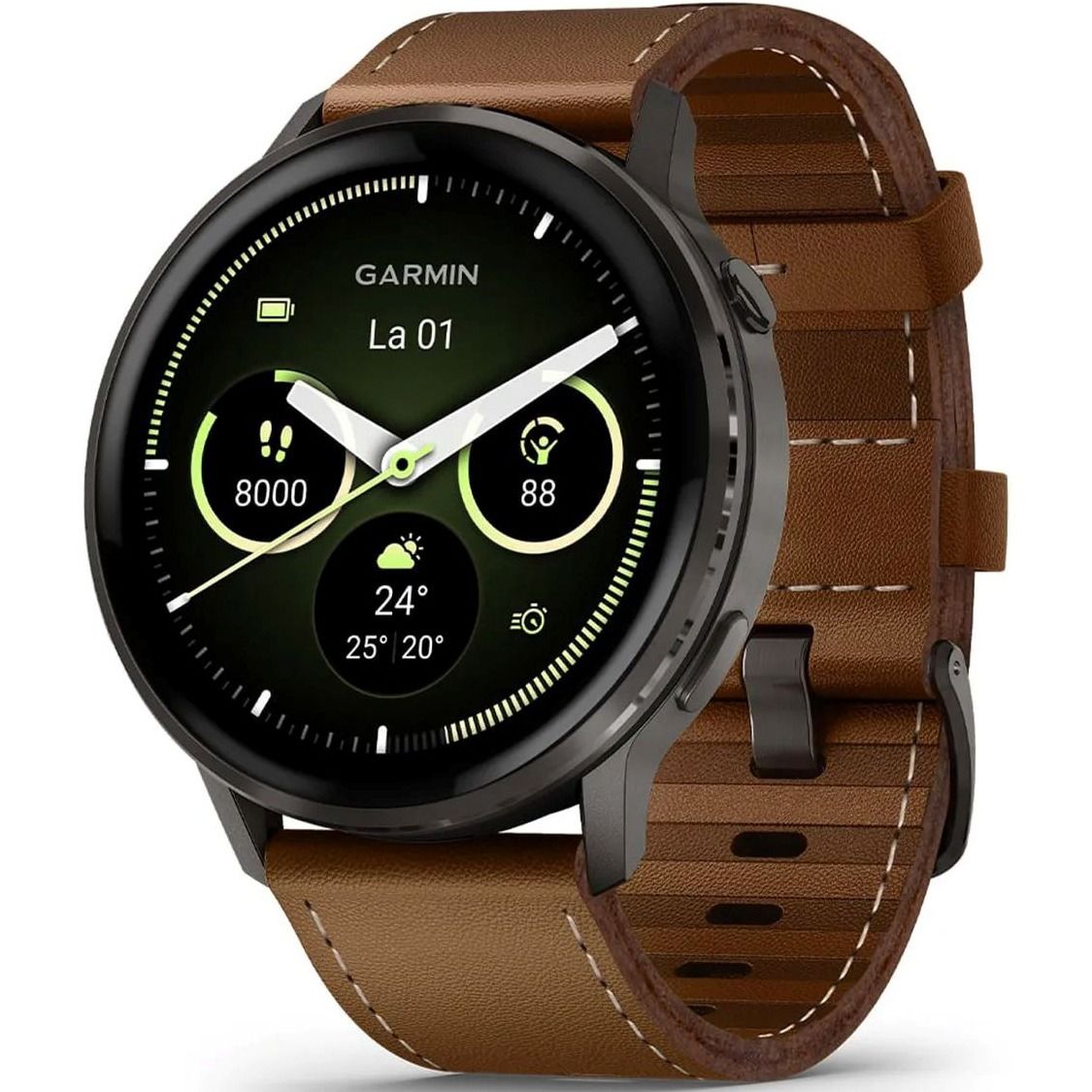 Garmin Venu 4 45mm Slate with Black Silicone Band and Brown Leather Band 010-03014-03